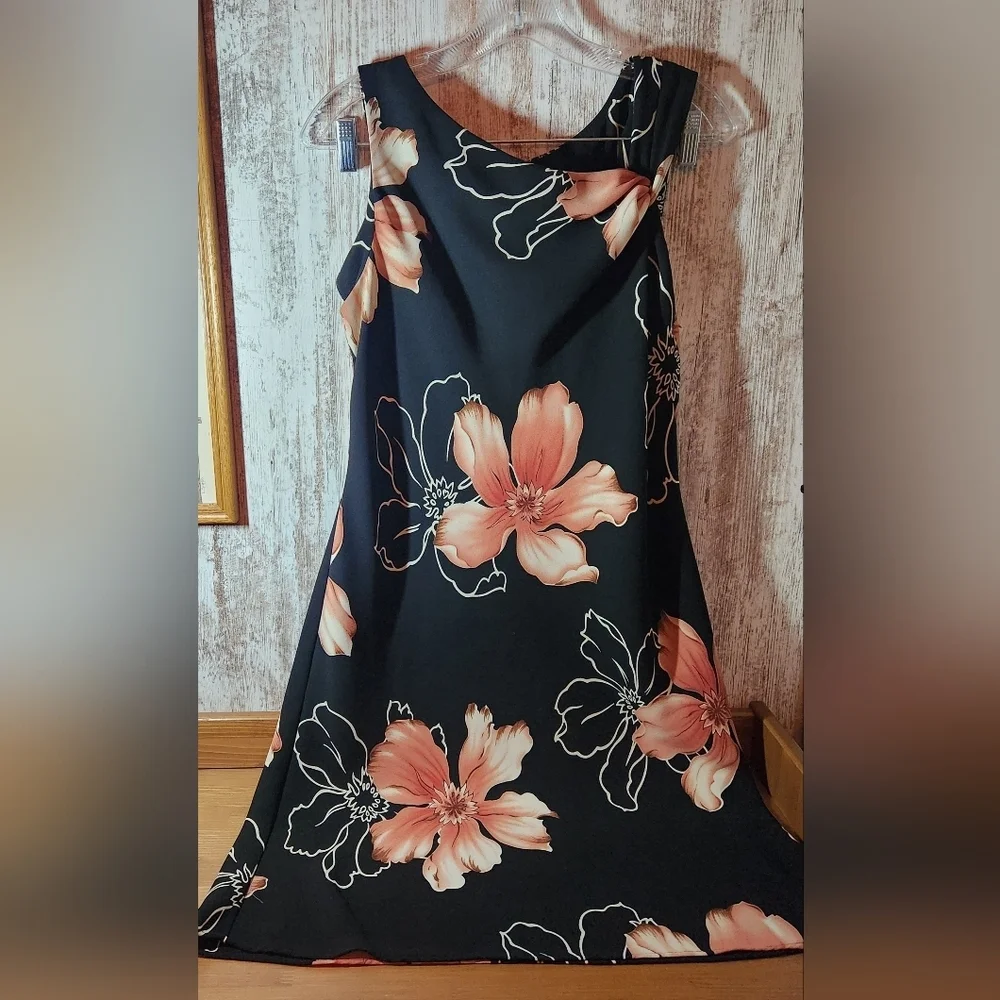 SL Fashions Black and Pink Floral Midi Dress